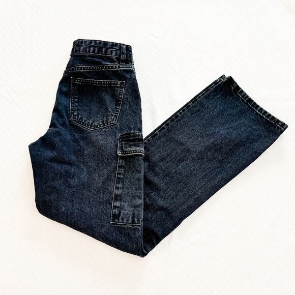 Zara Dark Blue Wash Carpenter Cargo Zip Fly Denim Jeans Indigo Wash Size 04 - Picture 3 of 6